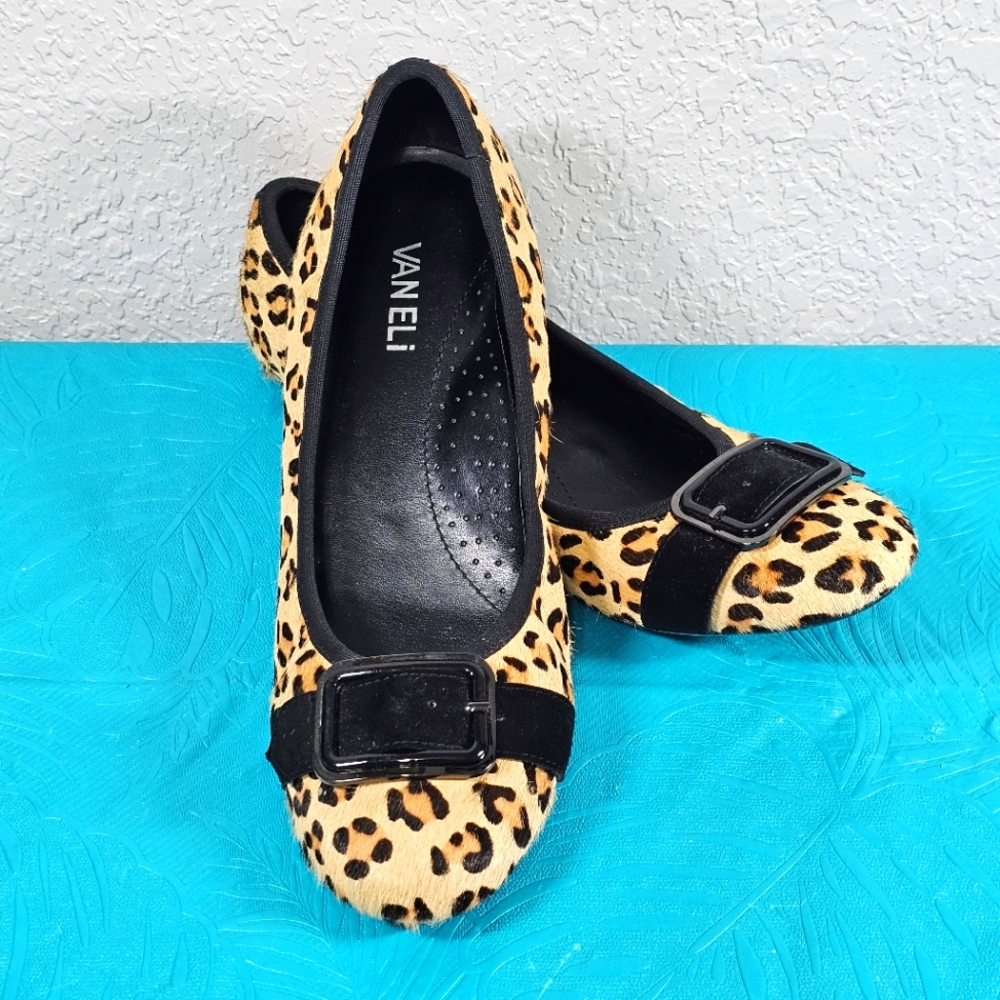 Vaneli Women's Calf Hair Fur Ballet Flats Slip On Shoes Brown Black Size 8 1/2 N